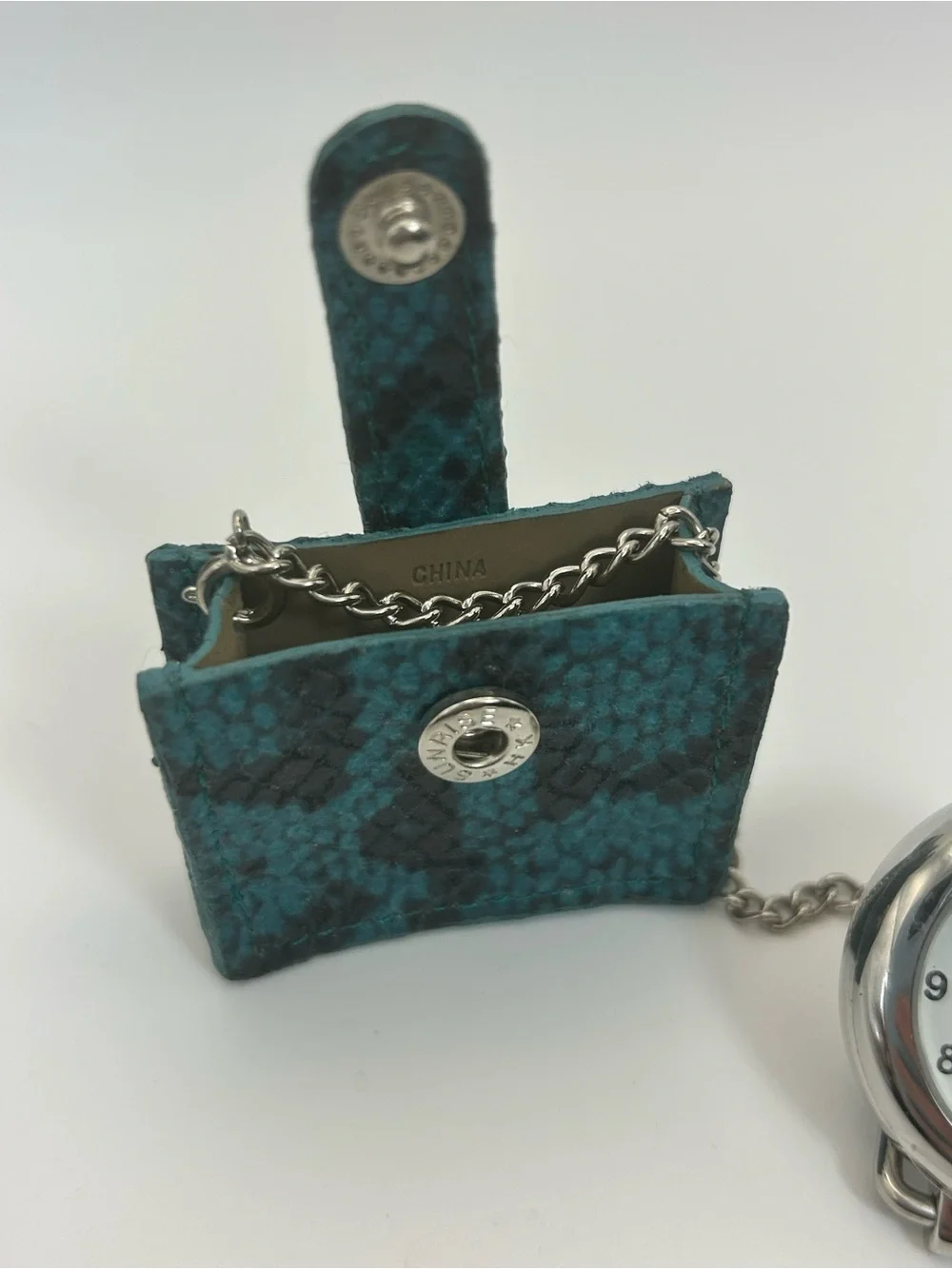 Disney Mickey Mouse Pocket Watch Teal Textured Pouch 1.5